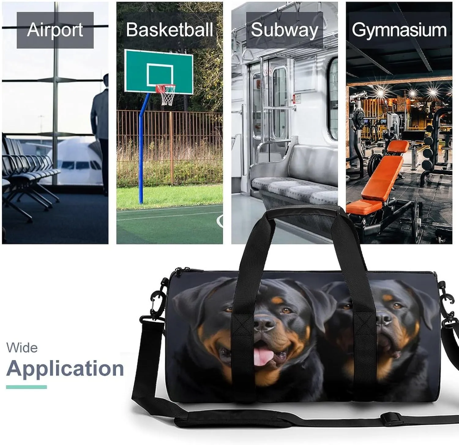 Sports Gym Bag for Women Men Travel Duffel Bag Tote Weekender Bag Rottweiler Wallpaper Carry on Overnight Bag for Travel Swimming Fitness Workout Sports Duffle Bag