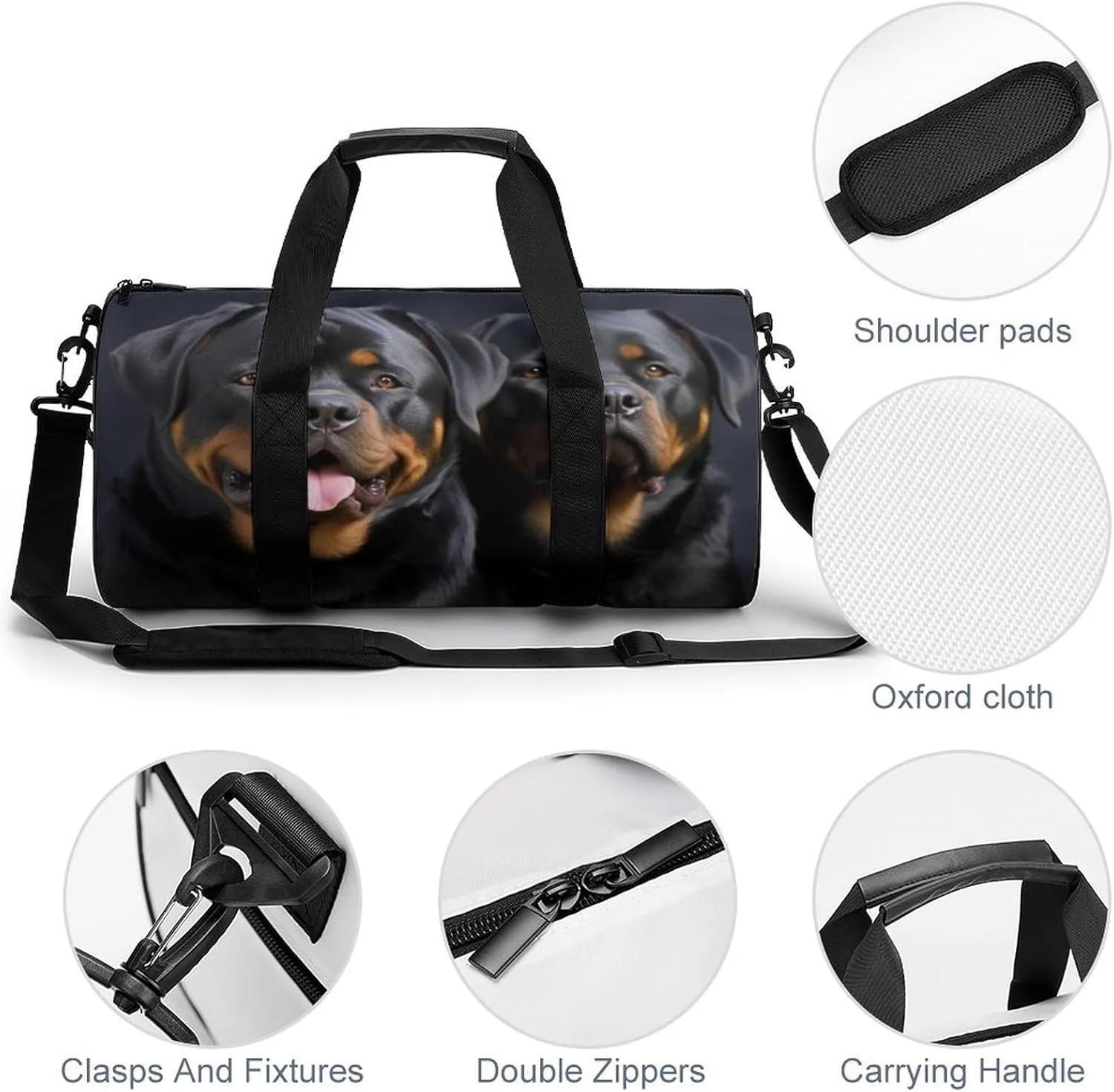 Sports Gym Bag for Women Men Travel Duffel Bag Tote Weekender Bag Rottweiler Wallpaper Carry on Overnight Bag for Travel Swimming Fitness Workout Sports Duffle Bag