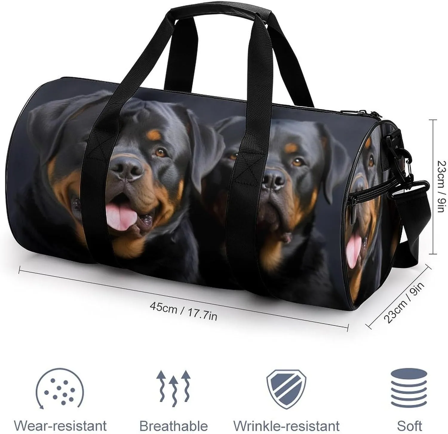 Sports Gym Bag for Women Men Travel Duffel Bag Tote Weekender Bag Rottweiler Wallpaper Carry on Overnight Bag for Travel Swimming Fitness Workout Sports Duffle Bag