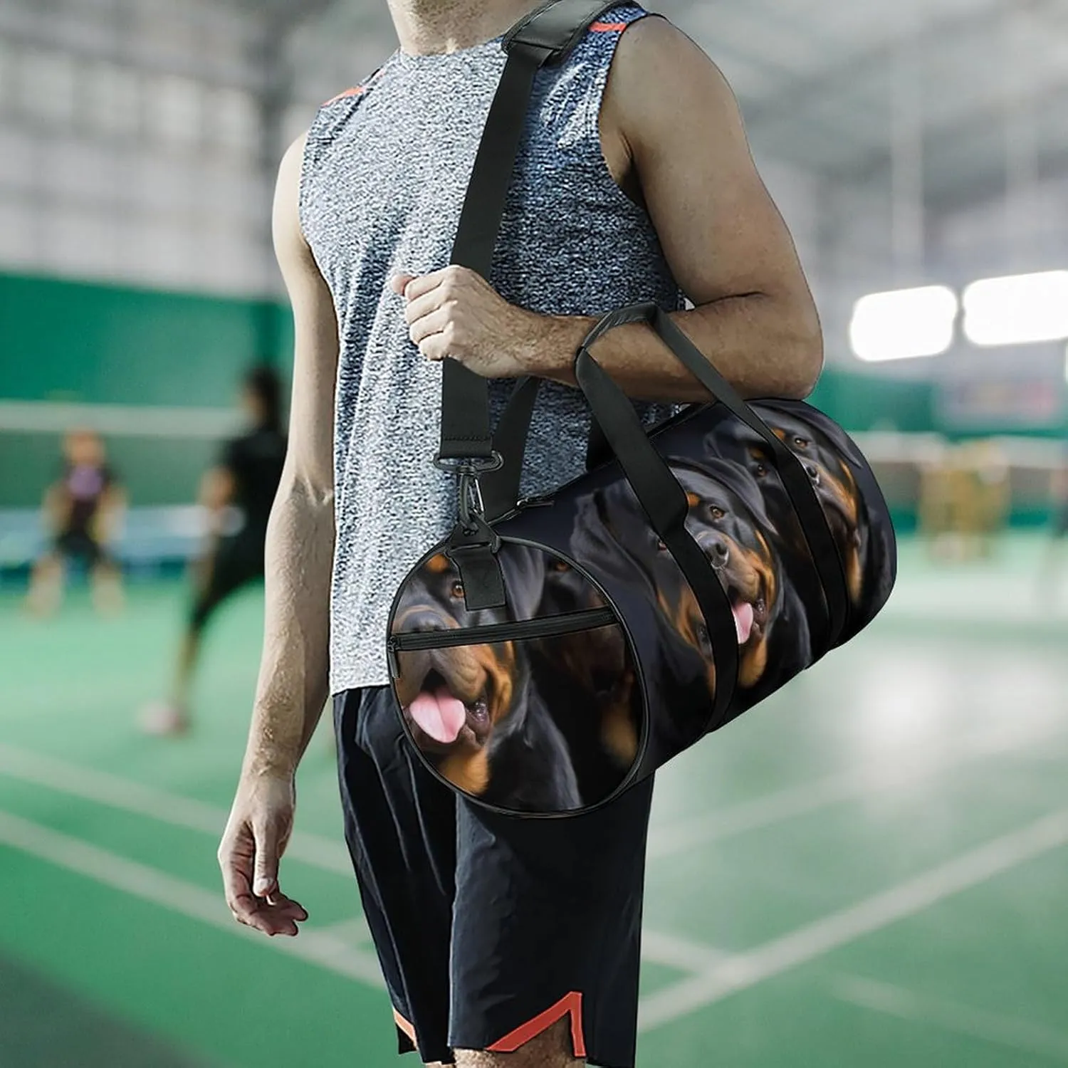 Sports Gym Bag for Women Men Travel Duffel Bag Tote Weekender Bag Rottweiler Wallpaper Carry on Overnight Bag for Travel Swimming Fitness Workout Sports Duffle Bag