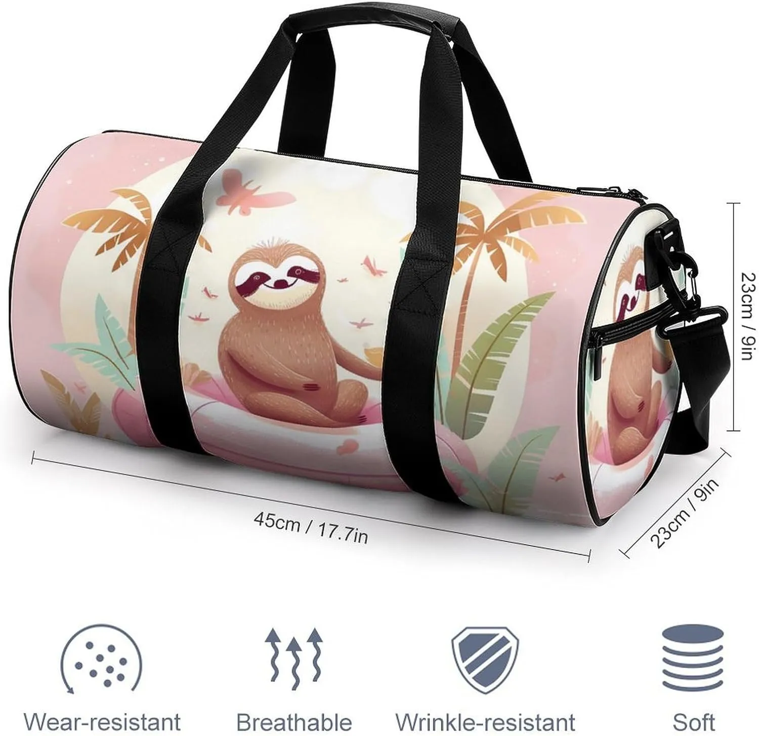 Sports Gym Bag for Women Men Travel Duffel Bag Tote Weekender Bag Sloth Flamingo Carry on Overnight Bag for Travel Swimming Fitness Workout Sports Duffle Bag