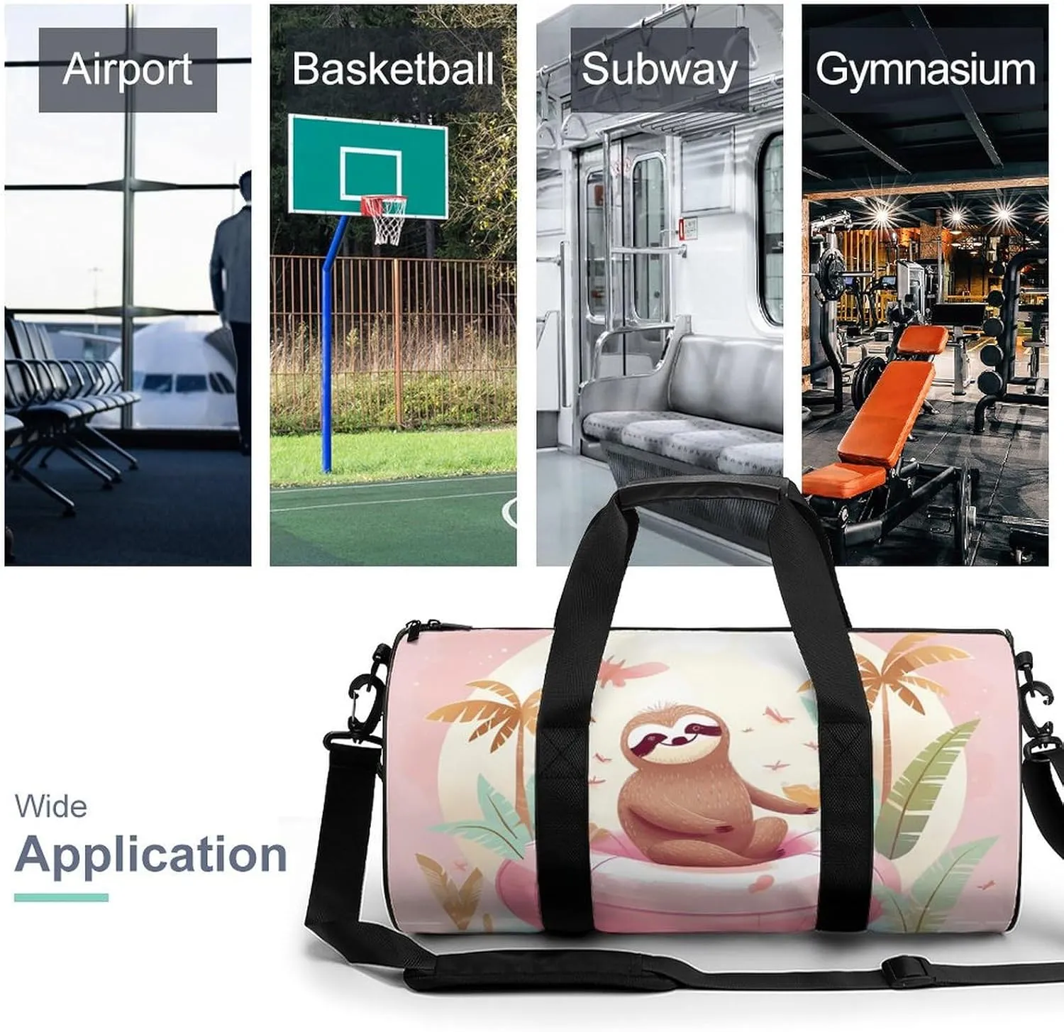 Sports Gym Bag for Women Men Travel Duffel Bag Tote Weekender Bag Sloth Flamingo Carry on Overnight Bag for Travel Swimming Fitness Workout Sports Duffle Bag