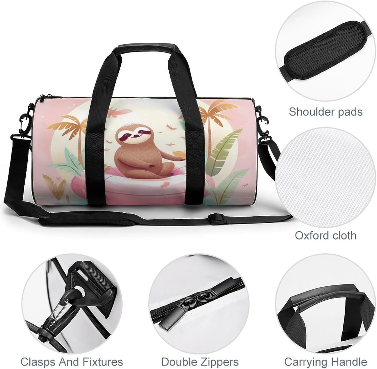 Sports Gym Bag for Women Men Travel Duffel Bag Tote Weekender Bag Sloth Flamingo Carry on Overnight Bag for Travel Swimming Fitness Workout Sports Duffle Bag