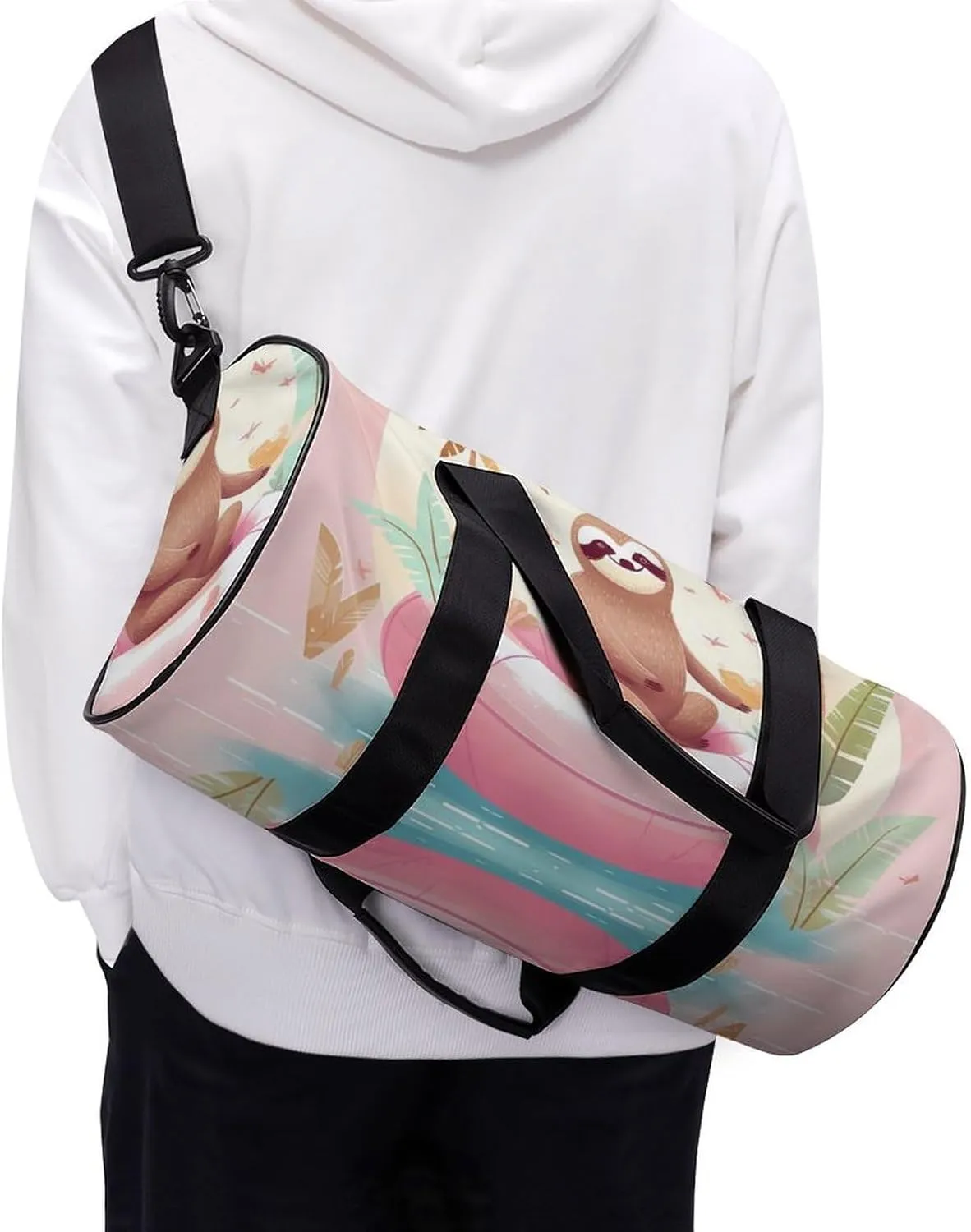 Sports Gym Bag for Women Men Travel Duffel Bag Tote Weekender Bag Sloth Flamingo Carry on Overnight Bag for Travel Swimming Fitness Workout Sports Duffle Bag