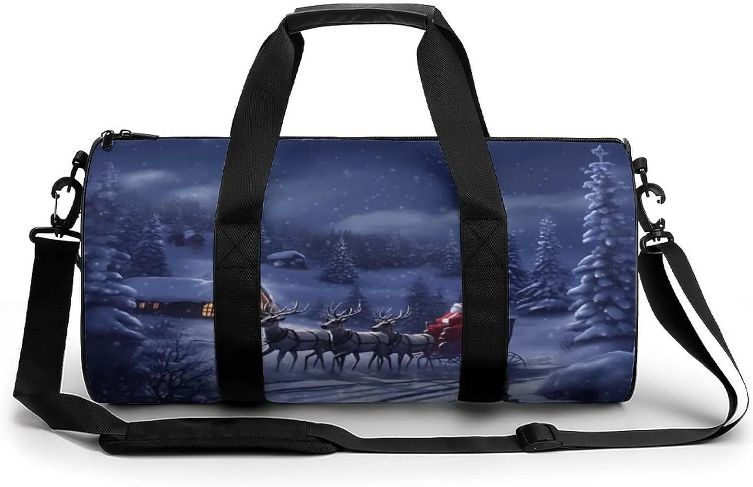 Sports Gym Bag for Women Men Travel Duffel Bag Tote Weekender Bag Snow Night Santa And Deer Carry on Overnight Bag for Travel Swimming Fitness Workout Sports Duffle Bag