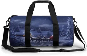 Sports Gym Bag for Women Men Travel Duffel Bag Tote Weekender Bag Snow Night Santa And Deer Carry on Overnight Bag for Travel Swimming Fitness Workout Sports Duffle Bag
