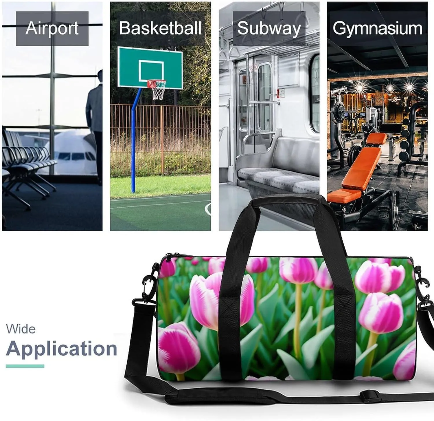 Sports Gym Bag for Women Men Travel Duffel Bag Tote Weekender Bag Spring Flower Carry on Overnight Bag for Travel Swimming Fitness Workout Sports Duffle Bag