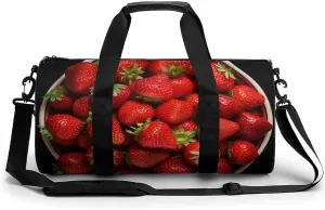 Sports Gym Bag for Women Men Travel Duffel Bag Tote Weekender Bag Strawberries in Bowl Carry on Overnight Bag for Travel Swimming Fitness Workout Sports Duffle Bag