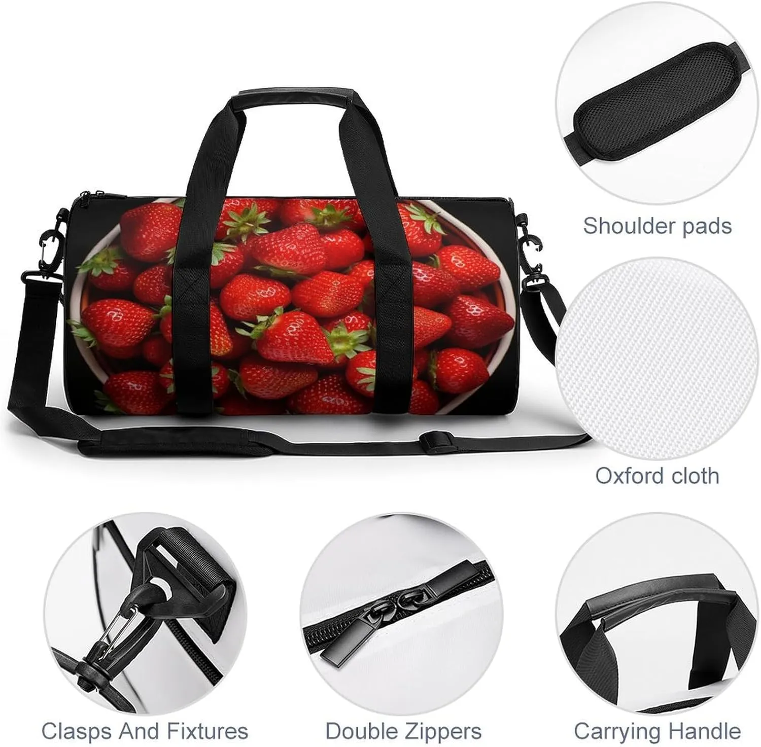 Sports Gym Bag for Women Men Travel Duffel Bag Tote Weekender Bag Strawberries in Bowl Carry on Overnight Bag for Travel Swimming Fitness Workout Sports Duffle Bag