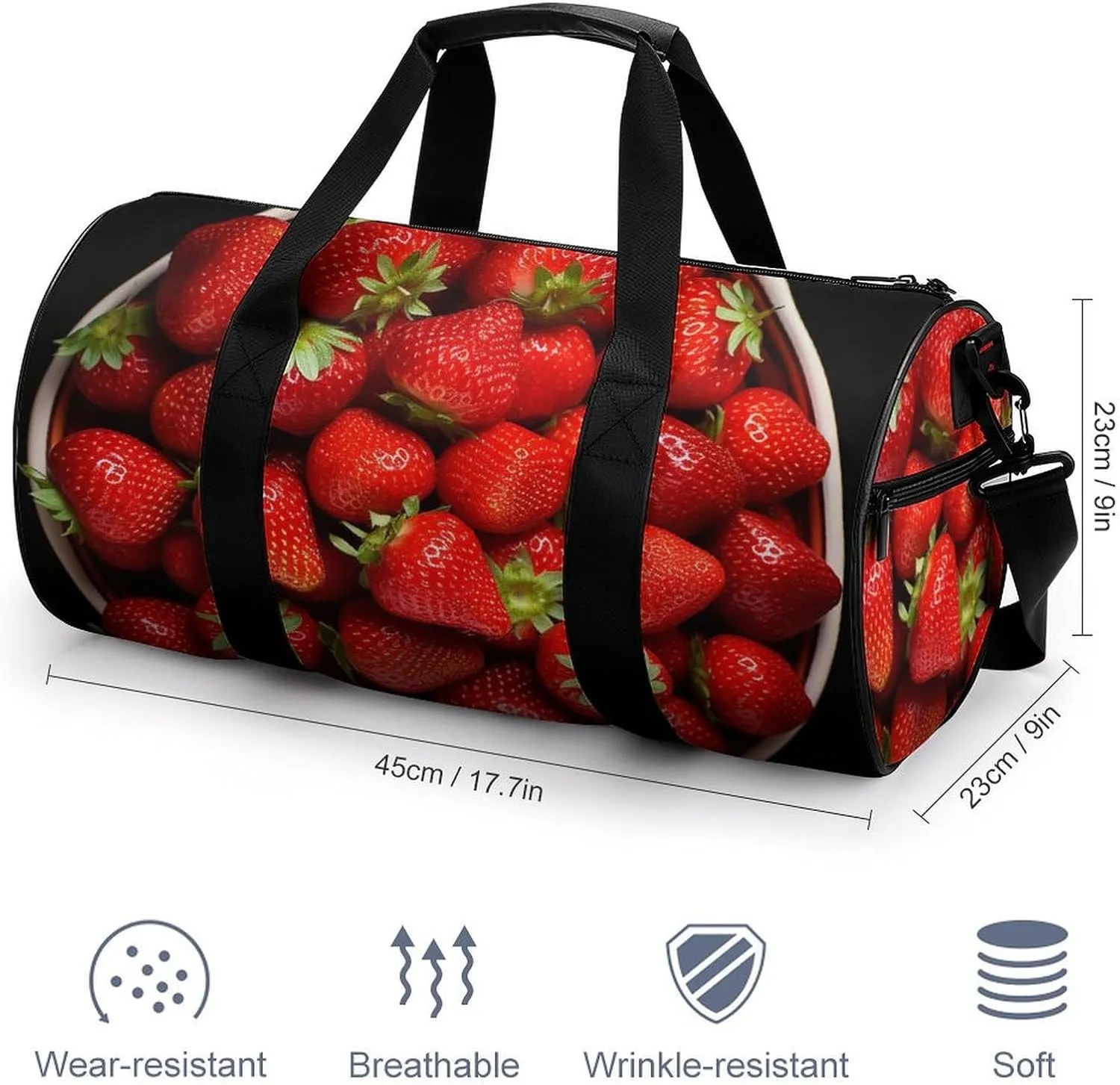Sports Gym Bag for Women Men Travel Duffel Bag Tote Weekender Bag Strawberries in Bowl Carry on Overnight Bag for Travel Swimming Fitness Workout Sports Duffle Bag