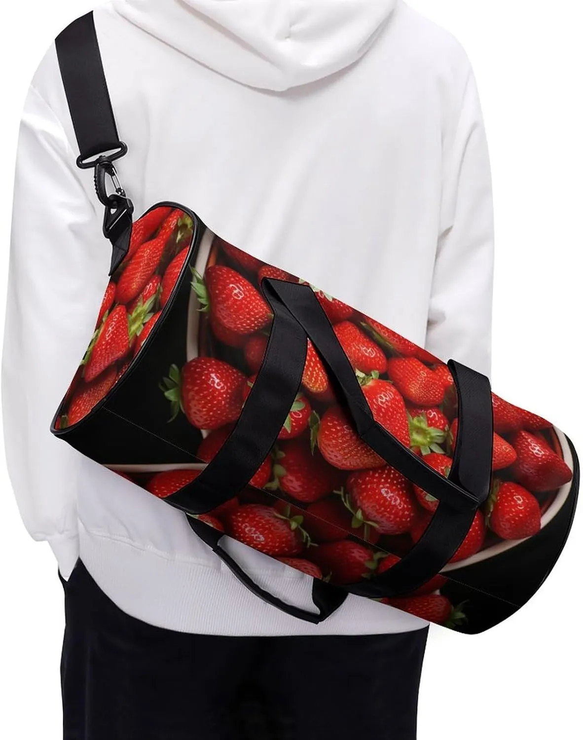 Sports Gym Bag for Women Men Travel Duffel Bag Tote Weekender Bag Strawberries in Bowl Carry on Overnight Bag for Travel Swimming Fitness Workout Sports Duffle Bag