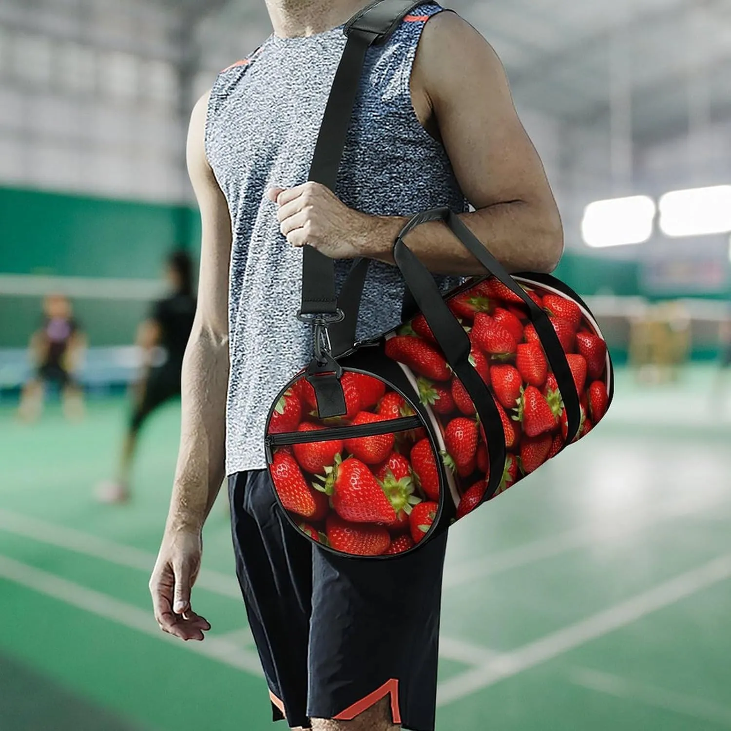 Sports Gym Bag for Women Men Travel Duffel Bag Tote Weekender Bag Strawberries in Bowl Carry on Overnight Bag for Travel Swimming Fitness Workout Sports Duffle Bag