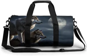Sports Gym Bag for Women Men Travel Duffel Bag Tote Weekender Bag Wolves In The Moonlight Carry on Overnight Bag for Travel Swimming Fitness Workout Sports Duffle Bag