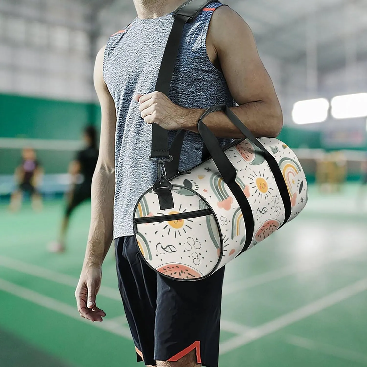 Sports Gym Bag for Women Men Travel Duffel Bag Watermelon And Rainbow Weekender Bag Canvas Carry on Overnight Bag for Travel Swimming Fitness Workout Sports Duffle Bag