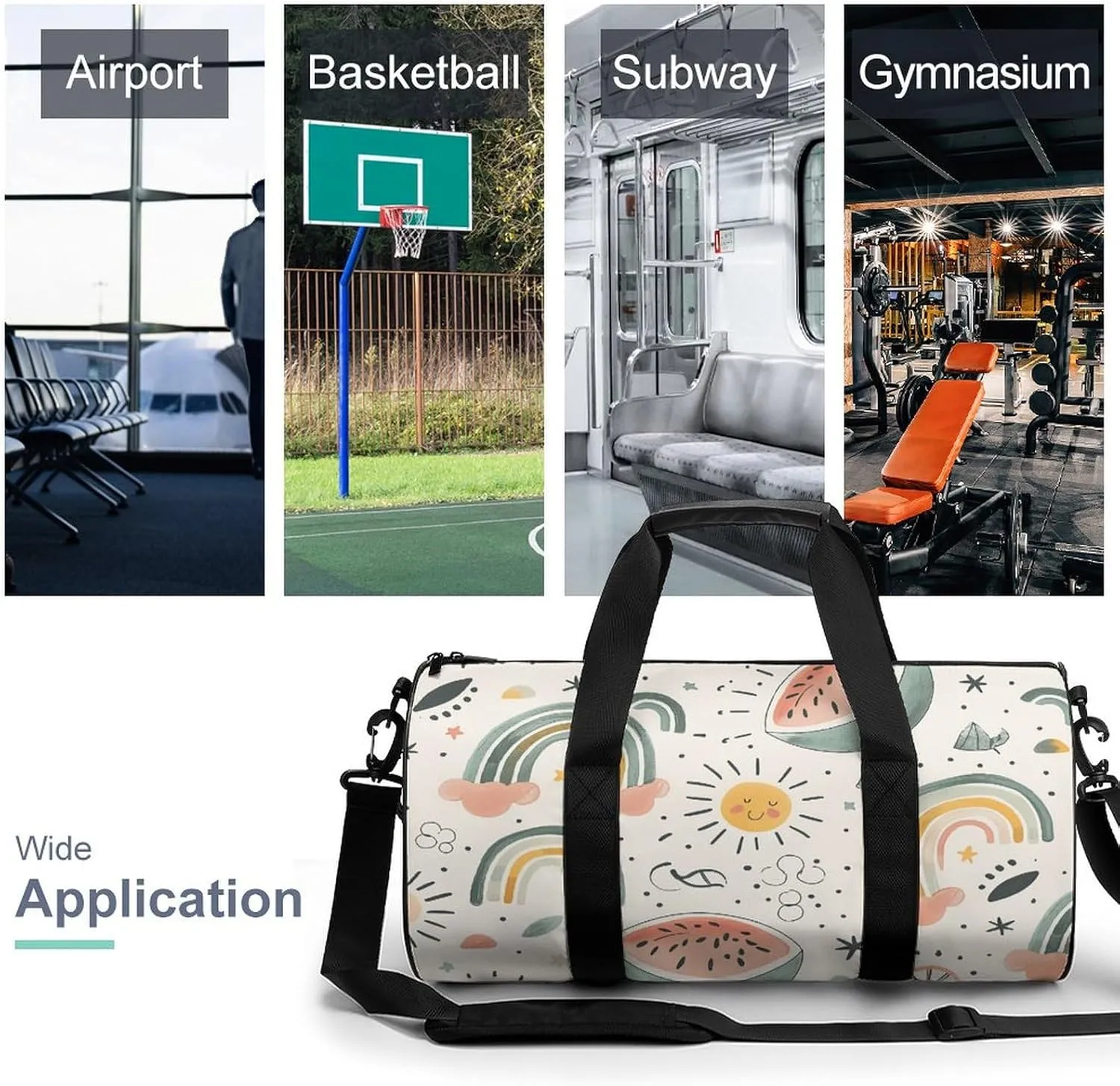 Sports Gym Bag for Women Men Travel Duffel Bag Watermelon And Rainbow Weekender Bag Canvas Carry on Overnight Bag for Travel Swimming Fitness Workout Sports Duffle Bag