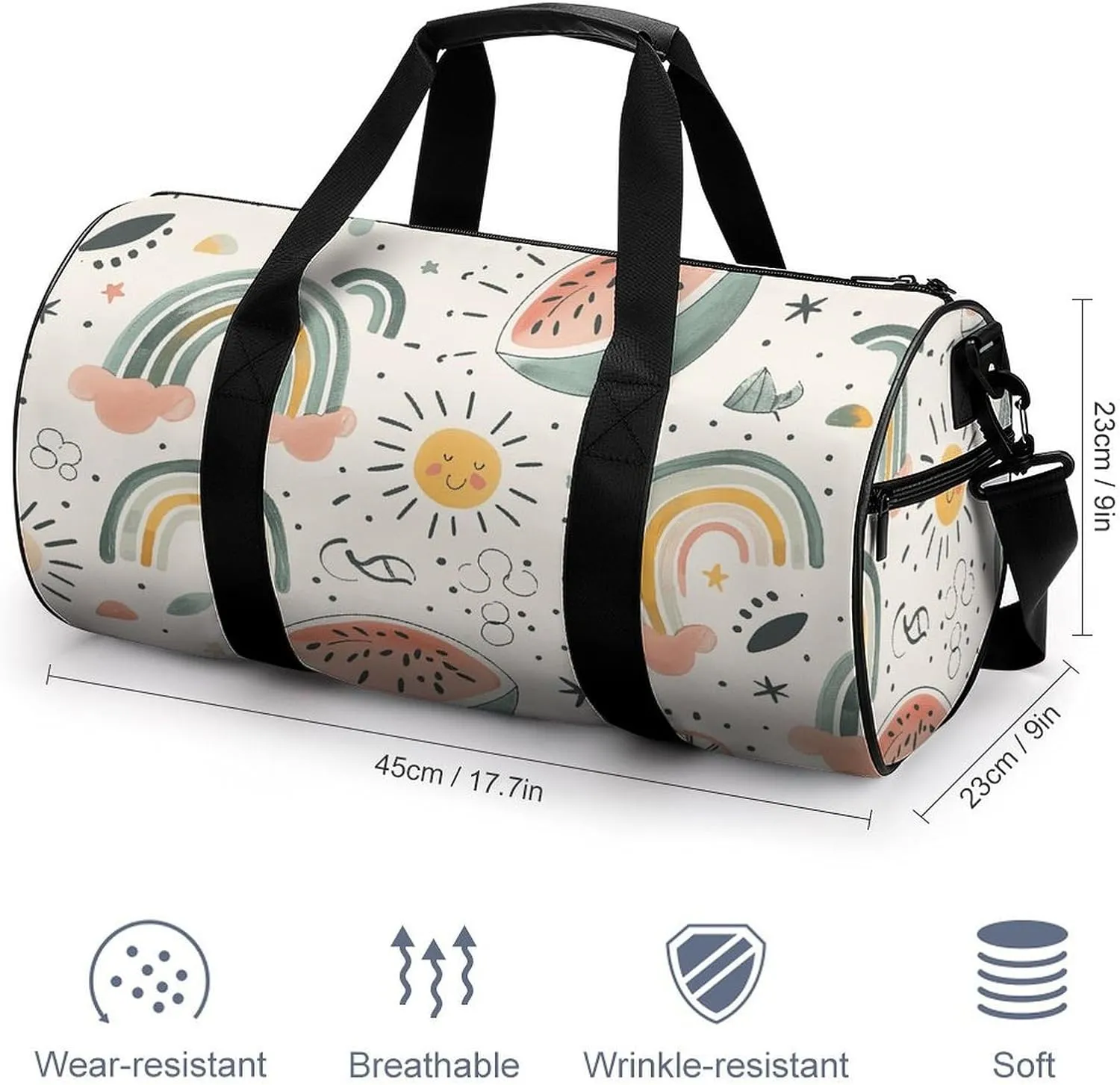 Sports Gym Bag for Women Men Travel Duffel Bag Watermelon And Rainbow Weekender Bag Canvas Carry on Overnight Bag for Travel Swimming Fitness Workout Sports Duffle Bag