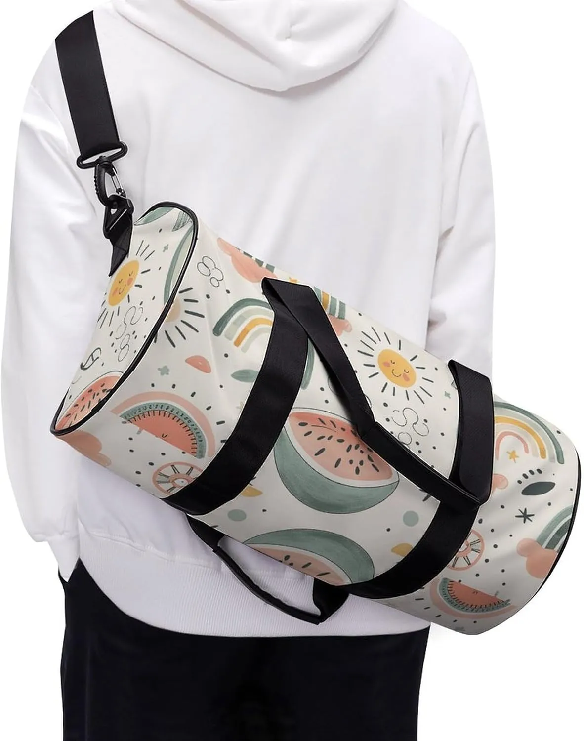 Sports Gym Bag for Women Men Travel Duffel Bag Watermelon And Rainbow Weekender Bag Canvas Carry on Overnight Bag for Travel Swimming Fitness Workout Sports Duffle Bag