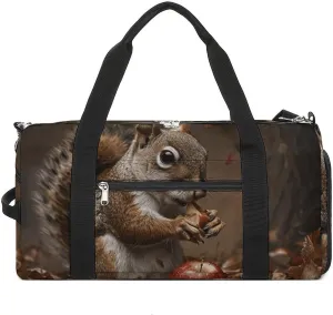 Sports Gym Bag for Women Men with Shoe And Wet Compartment Travel Duffel Bag A Squirrel Eats Weekender Bag Carry on Overnight Bag for Swimming Fitness Workout Sport Duffle Bag
