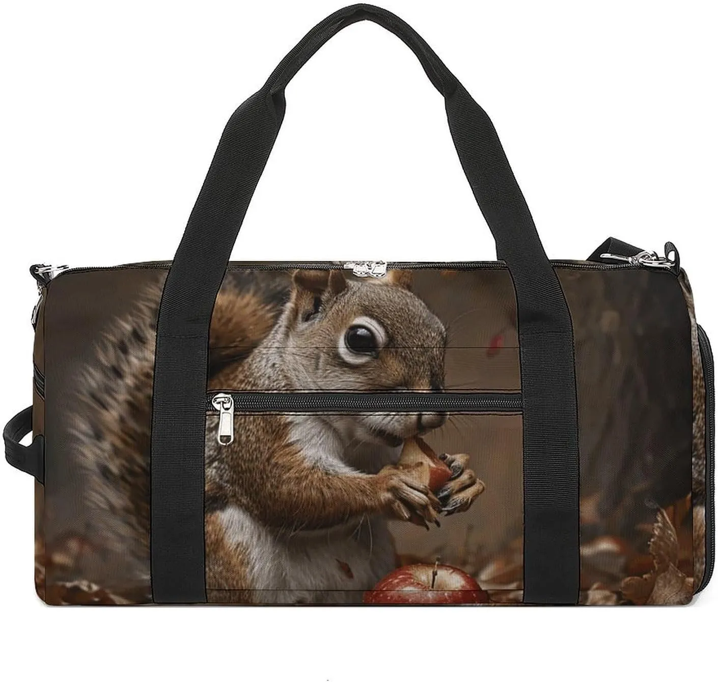 Sports Gym Bag for Women Men with Shoe And Wet Compartment Travel Duffel Bag A Squirrel Eats Weekender Bag Carry on Overnight Bag for Swimming Fitness Workout Sport Duffle Bag
