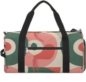 Sports Gym Bag for Women Men with Shoe And Wet Compartment Travel Duffel Bag Peach And Green Shapes Weekender Bag Carry on Overnight Bag for Swimming Fitness Workout Sport Duffle Bag