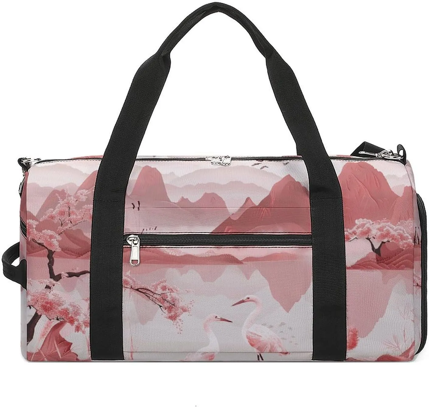 Sports Gym Bag for Women Men with Shoe And Wet Compartment Travel Duffel Bag Peach Mountain Pattern Weekender Bag Carry on Overnight Bag for Swimming Fitness Workout Sport Duffle Bag