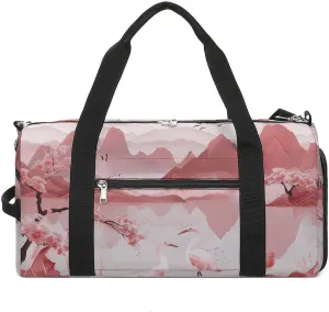 Sports Gym Bag for Women Men with Shoe And Wet Compartment Travel Duffel Bag Peach Mountain Pattern Weekender Bag Carry on Overnight Bag for Swimming Fitness Workout Sport Duffle Bag