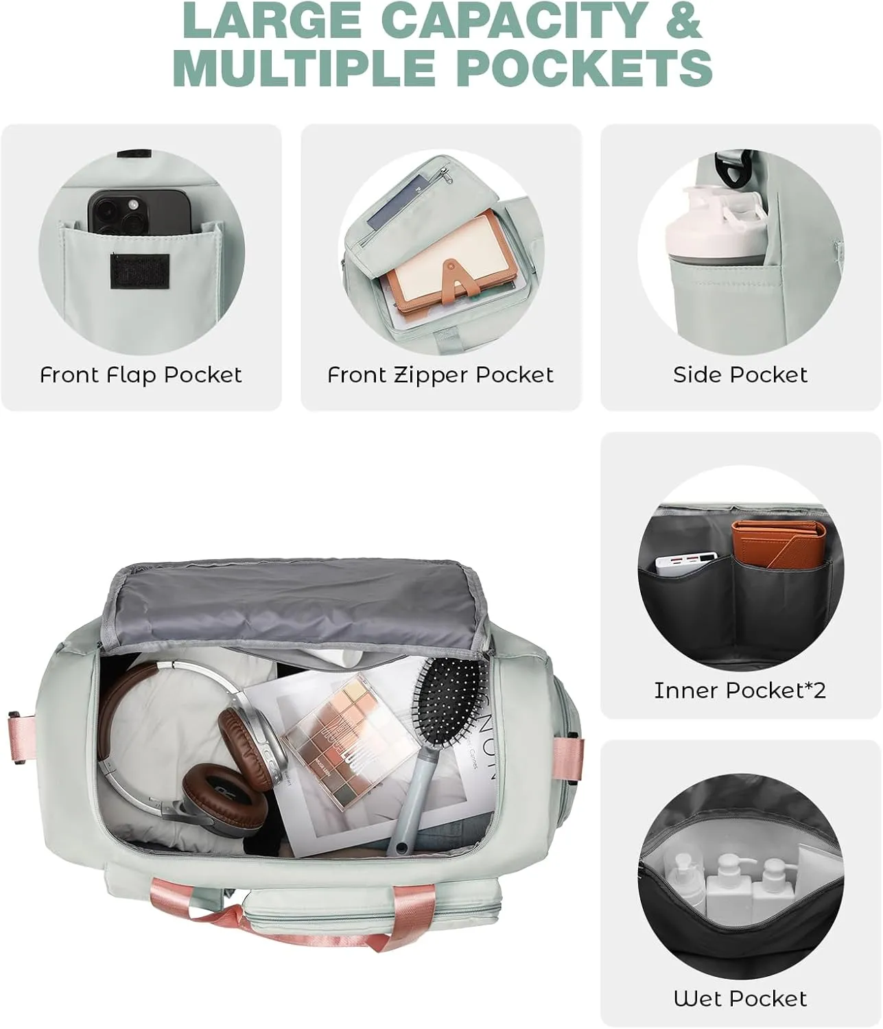 Sports Gym Bag with Shoes Compartment, Travel Duffle Bag Weekender Bags for Women with Toiletry Bag, Carry on Overnight Bag Gym Duffel Bag with Wet Pocket