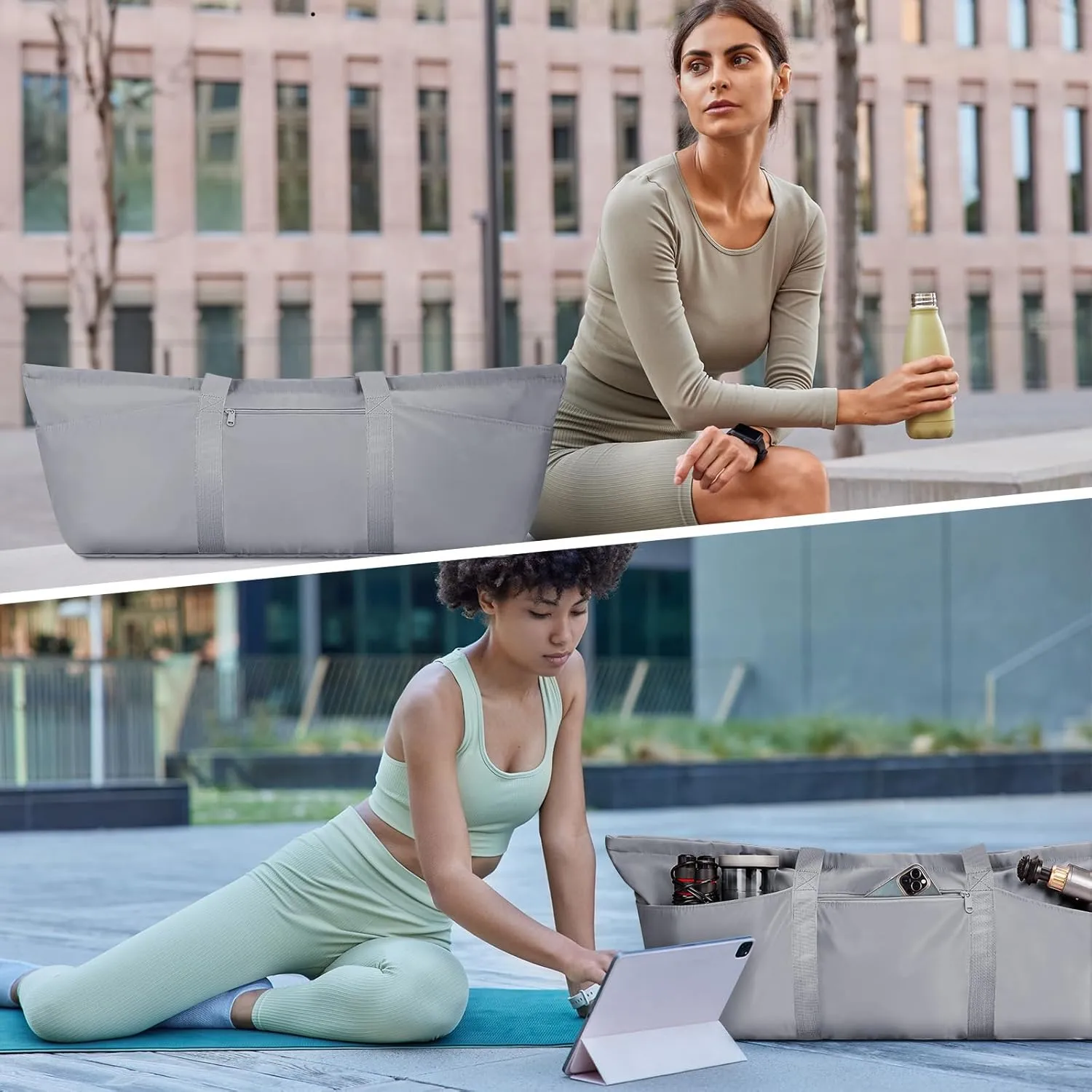 sportsnew Large Yoga Mat Bag with Shoes Compartment and Wet Pocket Ladies Pilates Gym Tote Bag with Yoga Mat Holder Strap for Women Men Workout Carrier Stuff Accessories