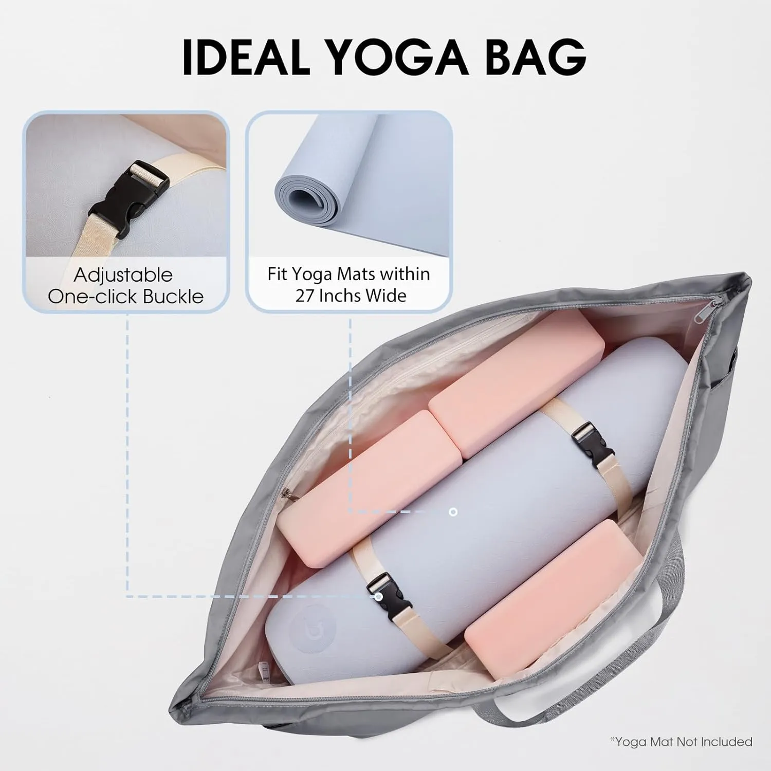 sportsnew Large Yoga Mat Bag with Shoes Compartment and Wet Pocket Ladies Pilates Gym Tote Bag with Yoga Mat Holder Strap for Women Men Workout Carrier Stuff Accessories