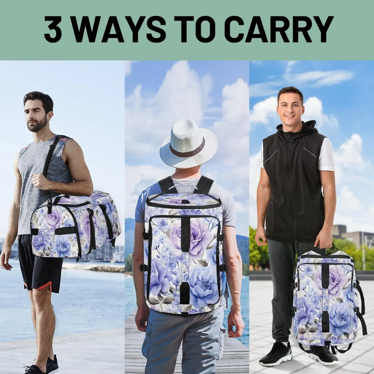 Spring Summer Floral Travel Backpack Carry On Flight Approved for Women Men, 18.9 Inch Large Watercolor Wild Flowers Airline Approved Luggage Weekender Backpacks