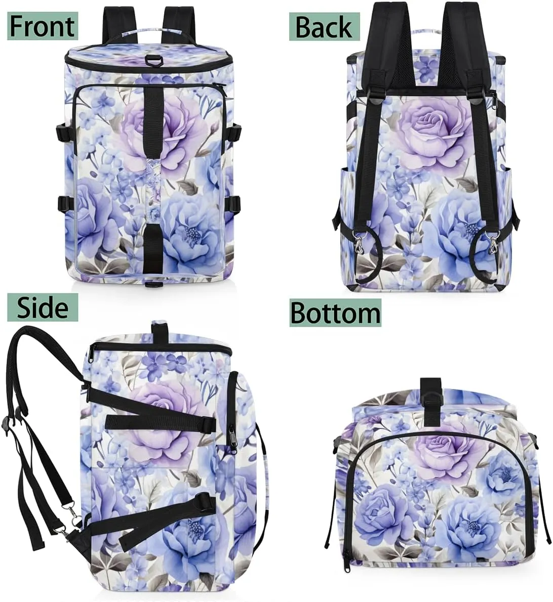Spring Summer Floral Travel Backpack Carry On Flight Approved for Women Men, 18.9 Inch Large Watercolor Wild Flowers Airline Approved Luggage Weekender Backpacks