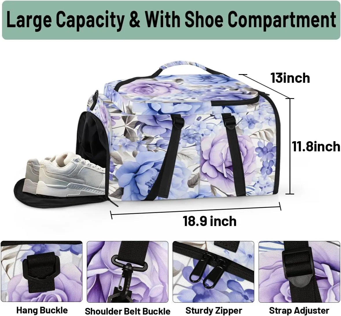 Spring Summer Floral Travel Backpack Carry On Flight Approved for Women Men, 18.9 Inch Large Watercolor Wild Flowers Airline Approved Luggage Weekender Backpacks