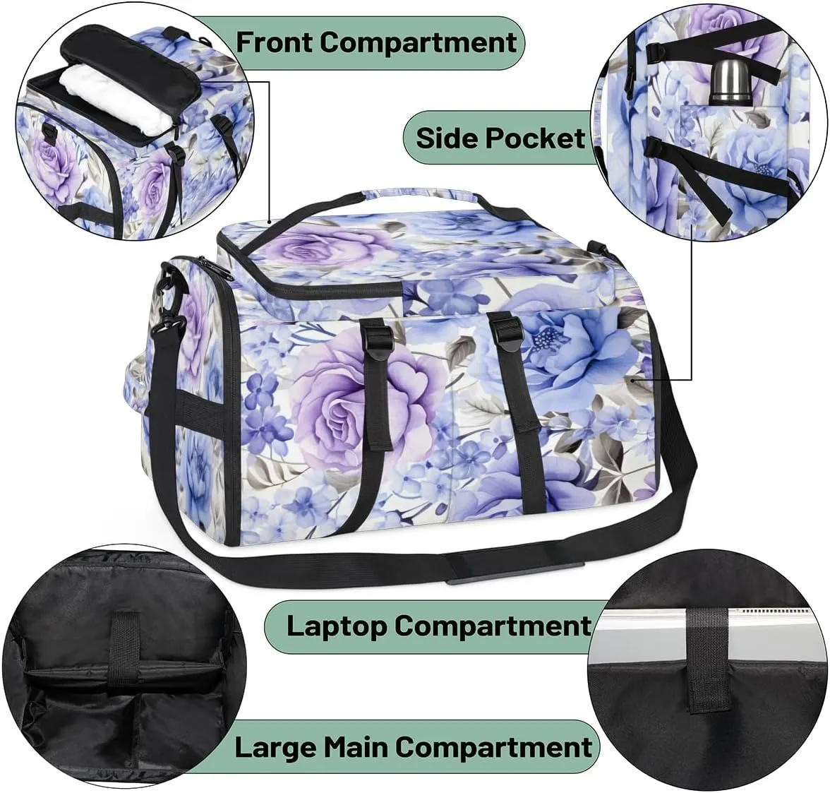 Spring Summer Floral Travel Backpack Carry On Flight Approved for Women Men, 18.9 Inch Large Watercolor Wild Flowers Airline Approved Luggage Weekender Backpacks