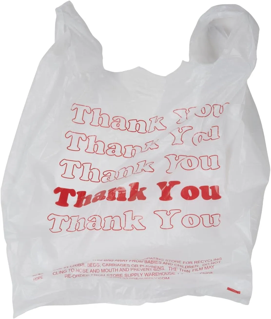 SSWBasics Premium Thank You T-Shirt Bags - 500 - Pack, 18” x 8" x 30", .48mil HDPE Thickness - Ideal for Restaurants, Retail, Grocery, Takeout - Standard Supermarket Size - Strong and Durable
