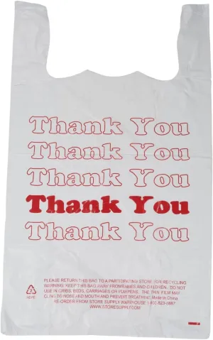 SSWBasics Premium Thank You T-Shirt Bags - 500 - Pack, 18” x 8" x 30", .48mil HDPE Thickness - Ideal for Restaurants, Retail, Grocery, Takeout - Standard Supermarket Size - Strong and Durable