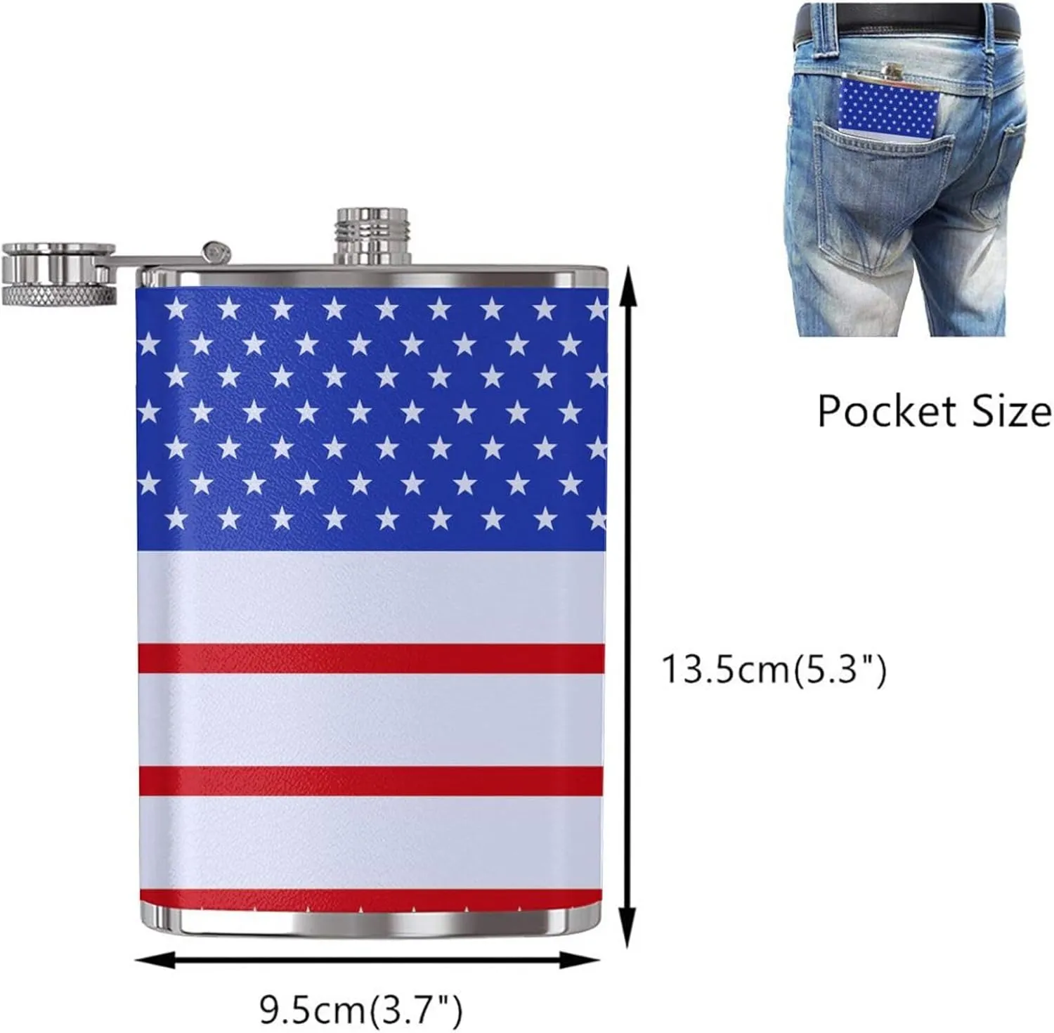 Stainless Steel Pocket Hip Flask with White Stars with Red Lines for Men Women Drinking Wedding, Vintage Flasks for Bar Party Fishing Flagon 8 OZ