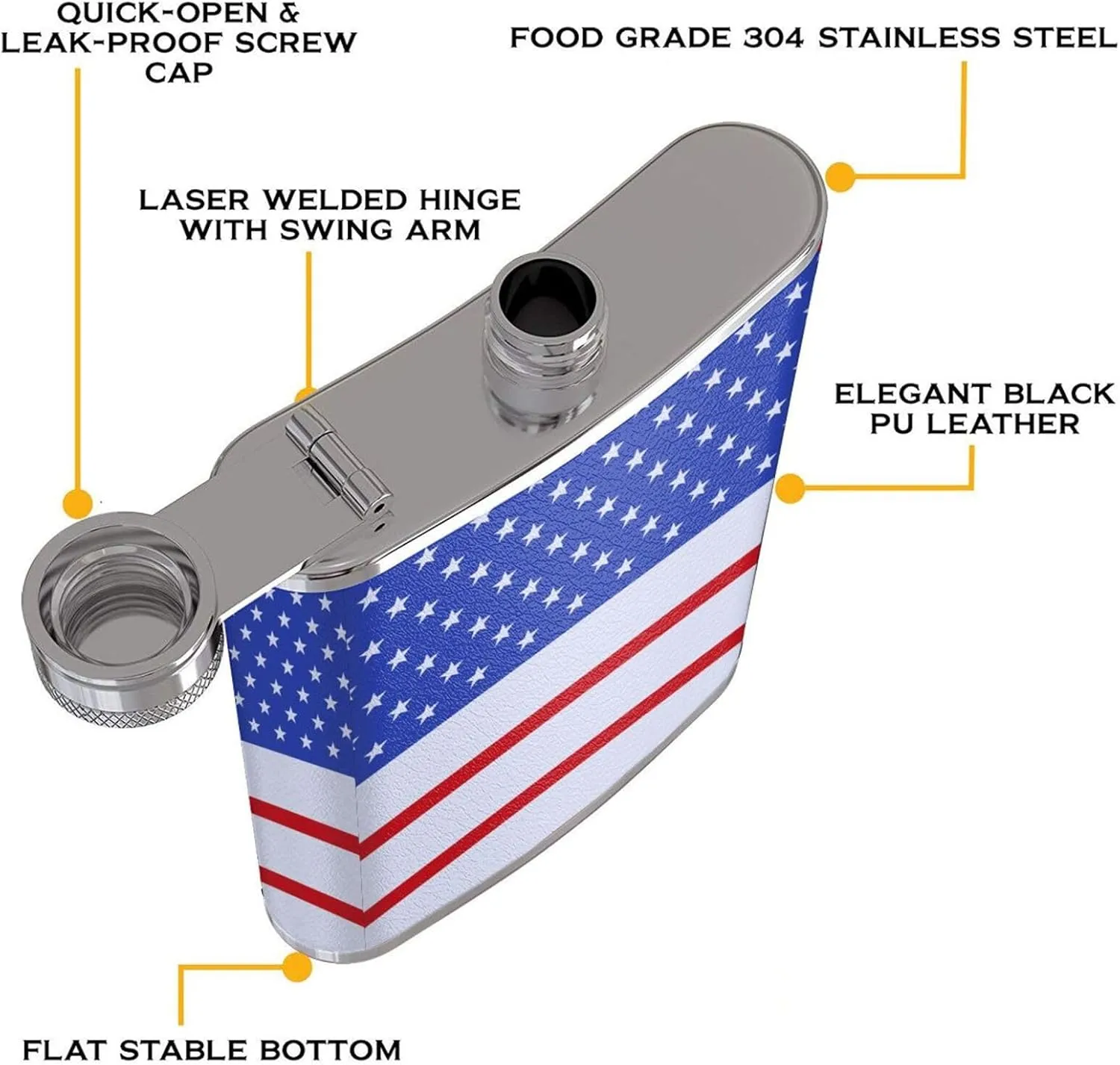 Stainless Steel Pocket Hip Flask with White Stars with Red Lines for Men Women Drinking Wedding, Vintage Flasks for Bar Party Fishing Flagon 8 OZ