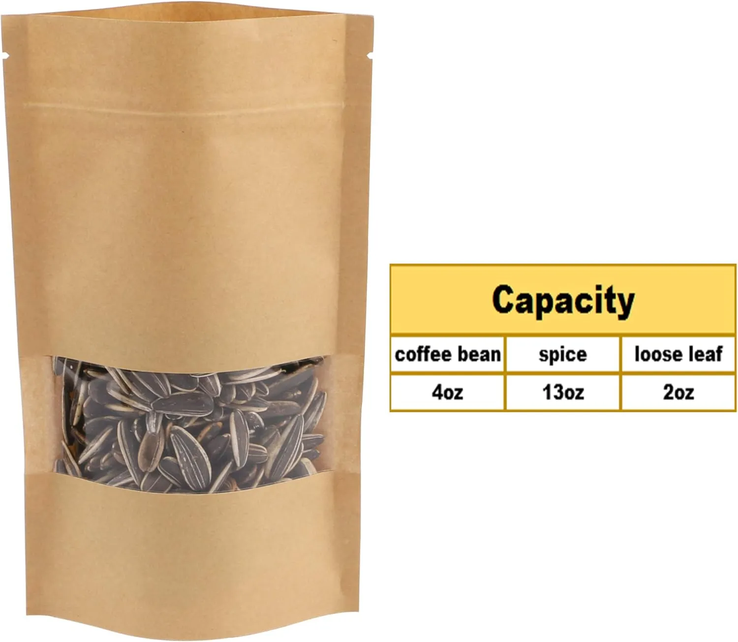 Stand Up Pouches 100pcs, 7.8''×4.6'' Resealable Bags for Small Business, Resealable Kraft Paper Bags with Window, Paper Bakery Bag for Small Business, Family, Company
