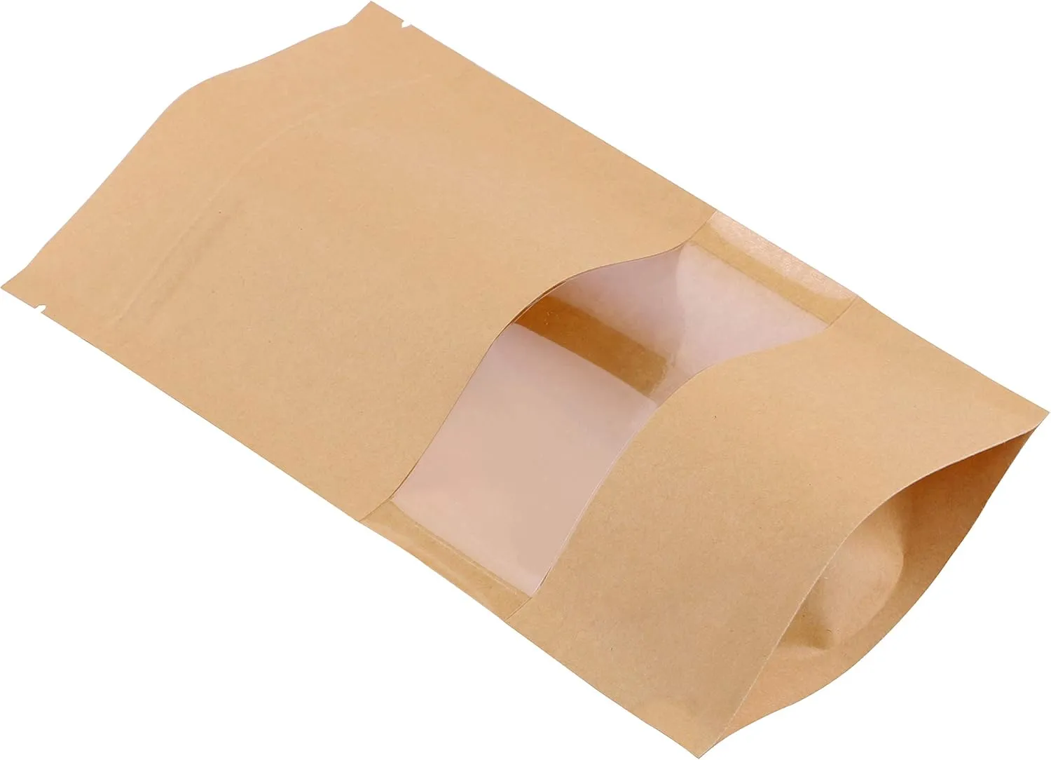 Stand Up Pouches 100pcs, 7.8''×4.6'' Resealable Bags for Small Business, Resealable Kraft Paper Bags with Window, Paper Bakery Bag for Small Business, Family, Company