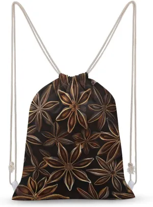 Star Anise Pattern Drawstring Backpack for Women Men Drawstring Bag for Travel Swimming Sports Gym Bag