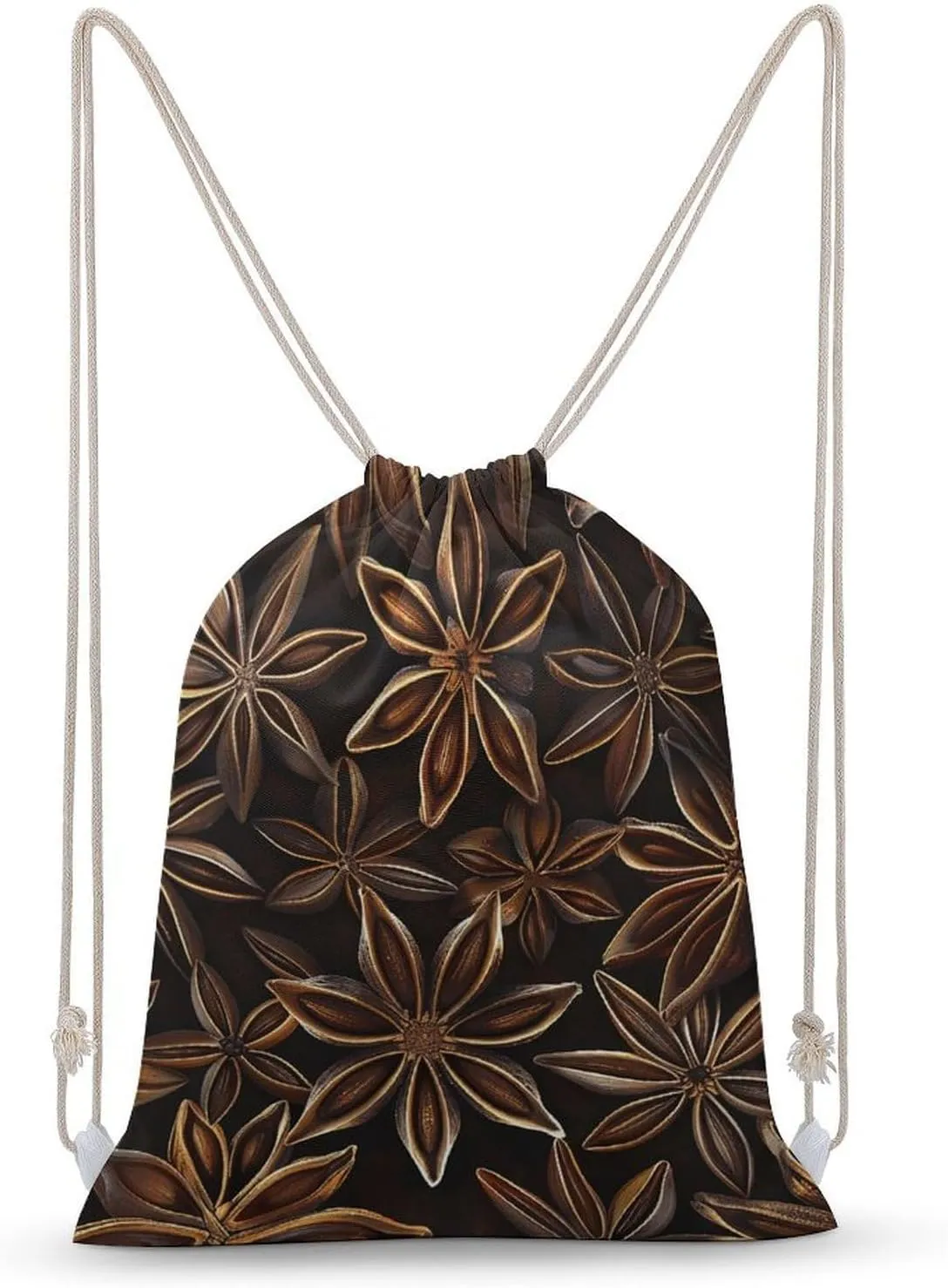 Star Anise Pattern Drawstring Backpack for Women Men Drawstring Bag for Travel Swimming Sports Gym Bag