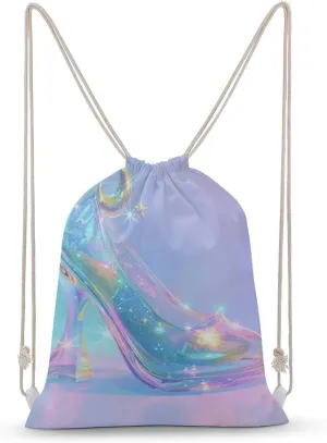Star Glass Slippers Drawstring Backpack for Women Men Drawstring Bag for Travel Swimming Sports Gym Bag