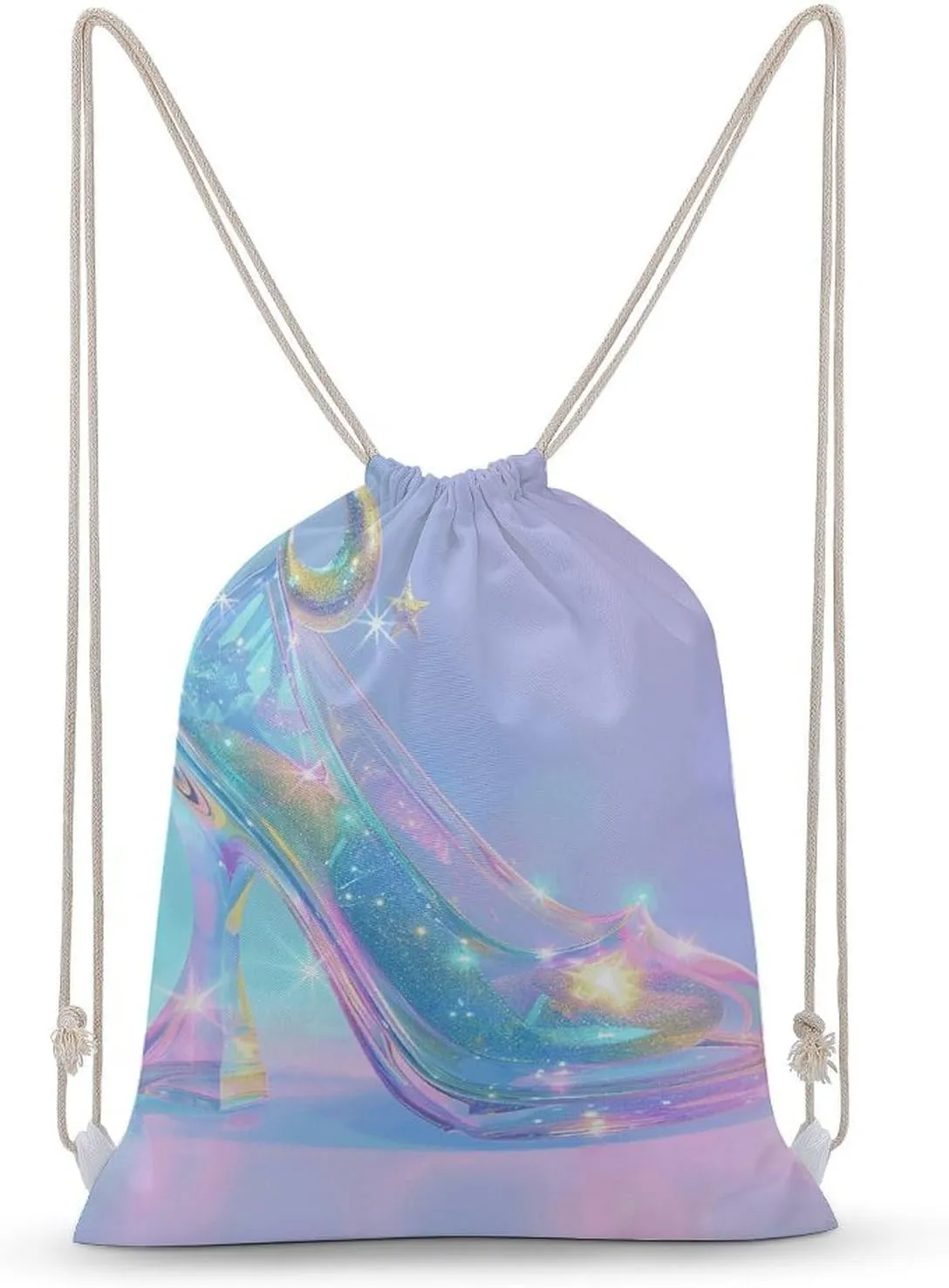 Star Glass Slippers Drawstring Backpack for Women Men Drawstring Bag for Travel Swimming Sports Gym Bag