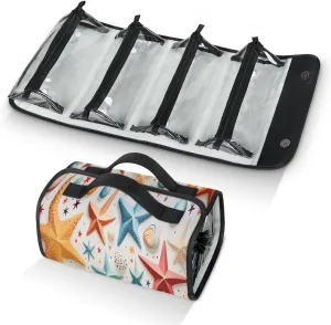 Starfish Seashell Travel Toiletry Bag Clear Cosmetic Bag Organizer Waterproof Foldable Makeup Bag with 4 PVC Pouches Travel Organizer Bags for Luggage Business Trip