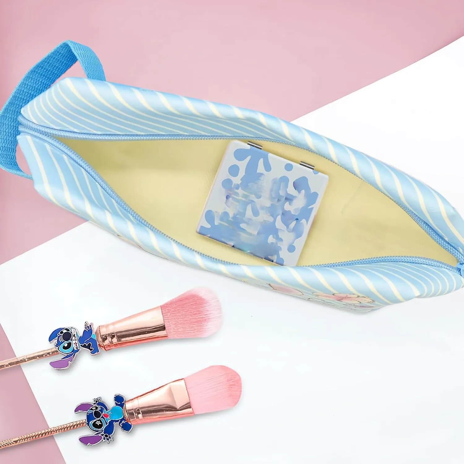 Stitch Travel Makeup Bag Large Capacity Cosmetic Bags Cartoon PU Small Skin Care Bags for Girls Women Mirror Makeup Brush