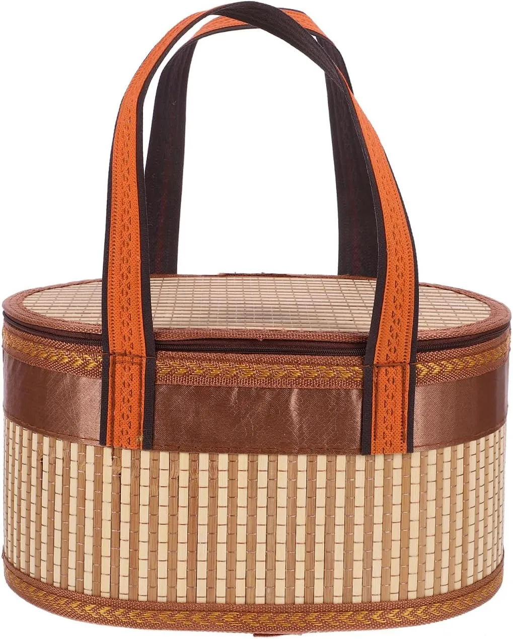 STOBAZA Wicker Picnic Basket with Lid and Handle, Handmade Woven Bamboo Basket, Hand Food Storage Tote Bag for Home Kitchen and Outdoor Picnic Camping