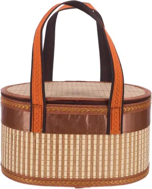 STOBAZA Wicker Picnic Basket with Lid and Handle, Handmade Woven Bamboo Basket, Hand Food Storage Tote Bag for Home Kitchen and Outdoor Picnic Camping