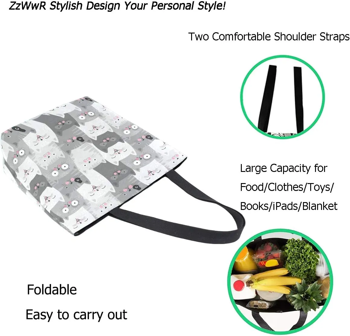 Stylish Print Extra Large Shoulder Tote Bag for Beach Travel Weekender Gym Grocery Shopping…