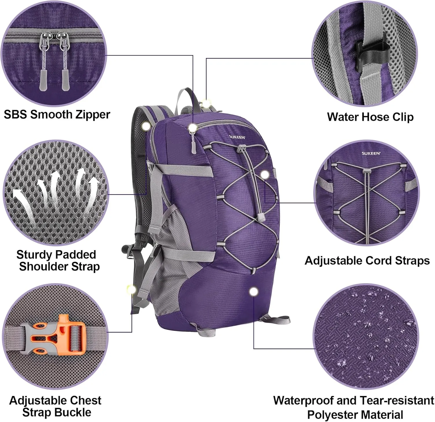 Sukeen Hiking Backpack Packable Lightweight 30L Backpack Wear Resistant Daypack for Outdoor Travel Camping Cycling