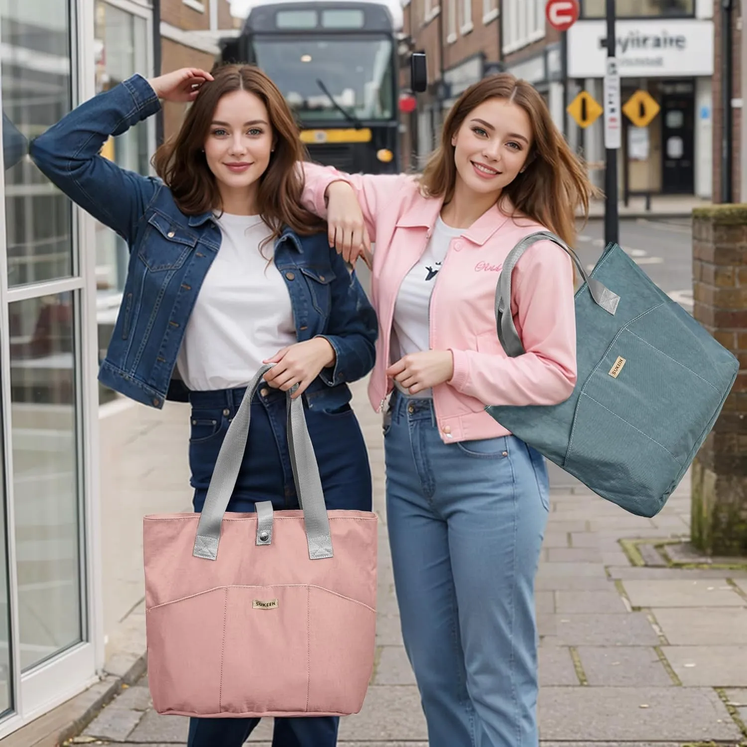 Sukeen Tote Bag for Women Foldable Tote Bag with Zipper Daily Shoulder Bags for Travel Work Gym